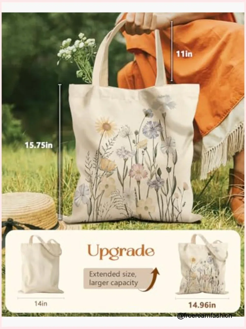 Large Canvas Cotton Tote Bag with Magnetic Buckle and Zipper Pocket